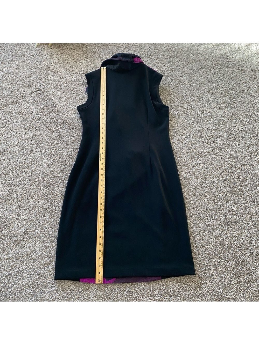 Joseph Ribkoff Black & Purple Sleeveless Ruched Dress Sz 14 - Picture 10 of 10